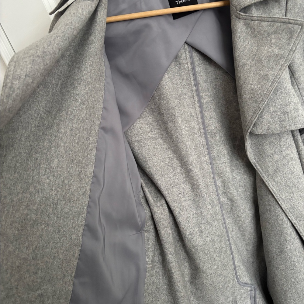 Theory Classic Heathered Gray Wool Cashmere Trench Coat M - Picture 4 of 15